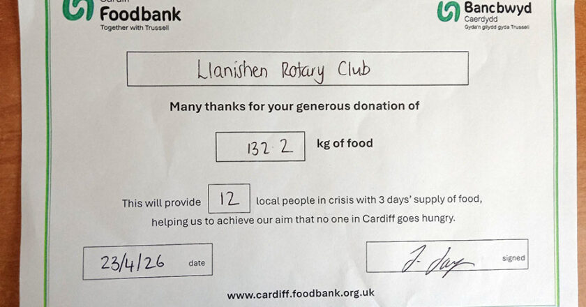 Rotary Club of Llanishen Rallies Behind Cardiff Foodbank with another Generous Donation