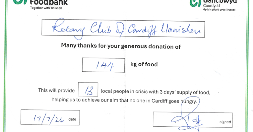 Another month of generous support from Llanishen Rotary!